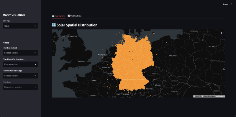 Solar Spatial Distribution - Dense clusters across Germany with millions of points rendered smoothly
